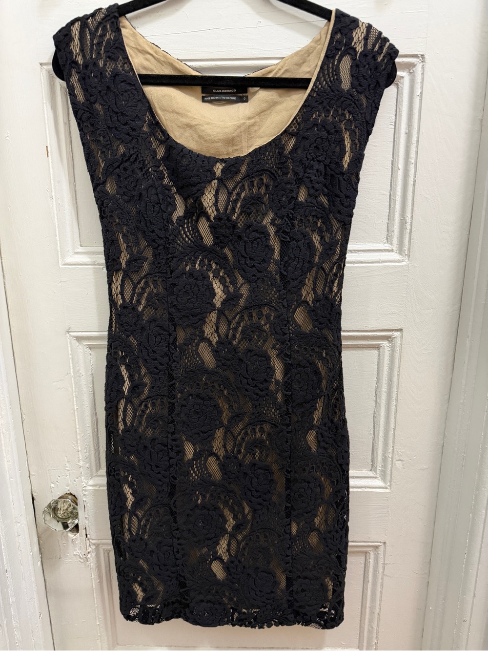 Club Monaco Black Lace Mini Dress with Nude Underlay